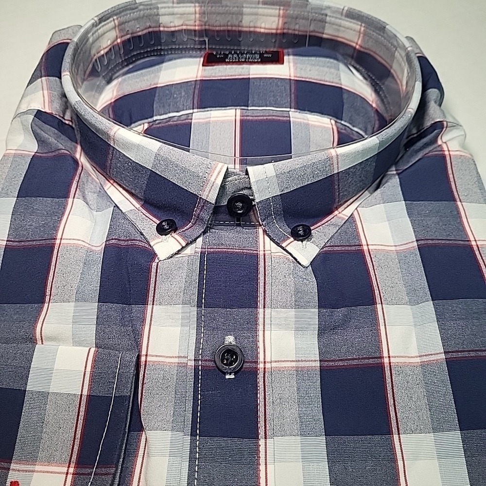 New UNTUCKit St.‎ Pierre Mens 2XL XX-L Blue Plaid Long Sleeve Button Up Cotton